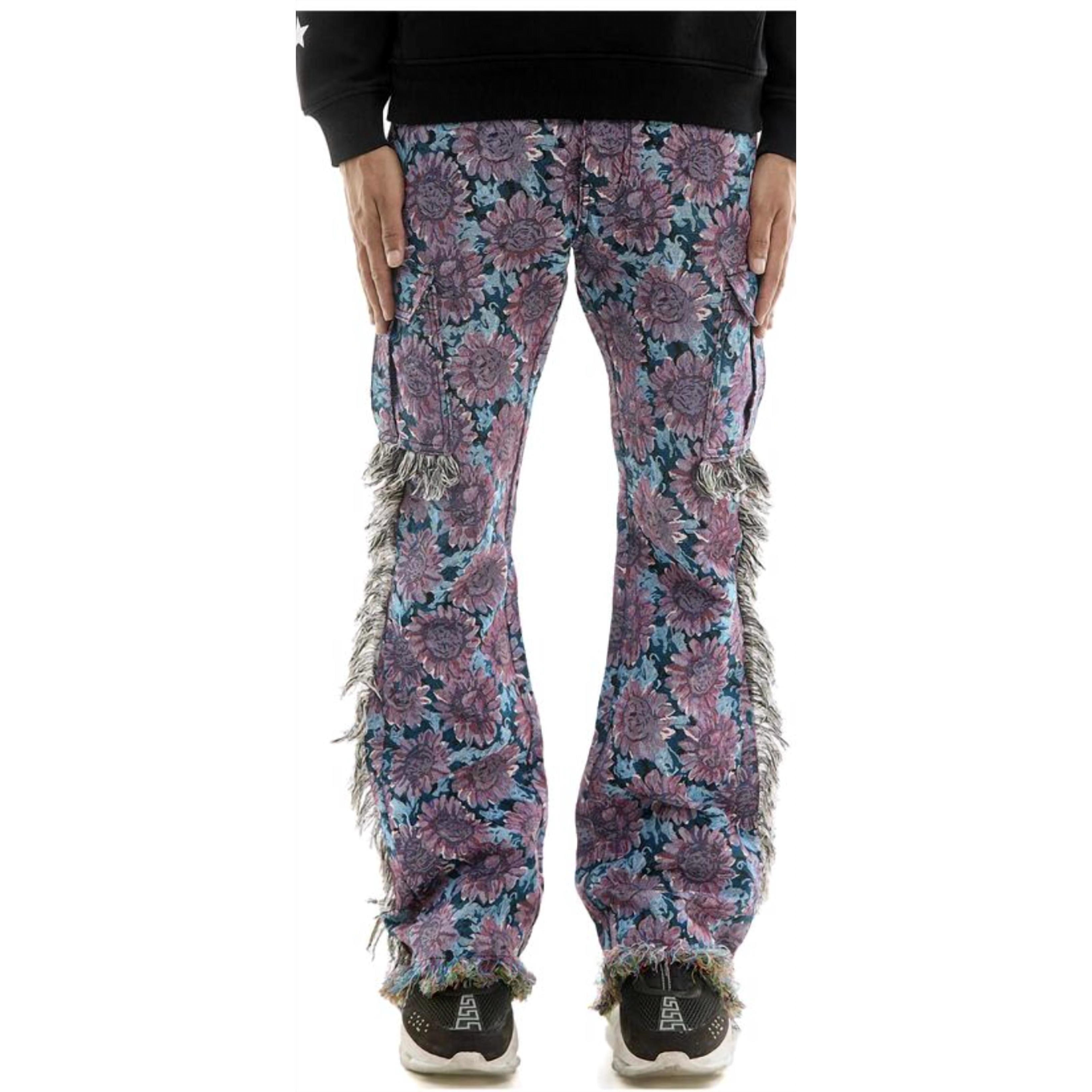 New Kdnk Floral Tapestry Cargo Pants In Purple/Blue